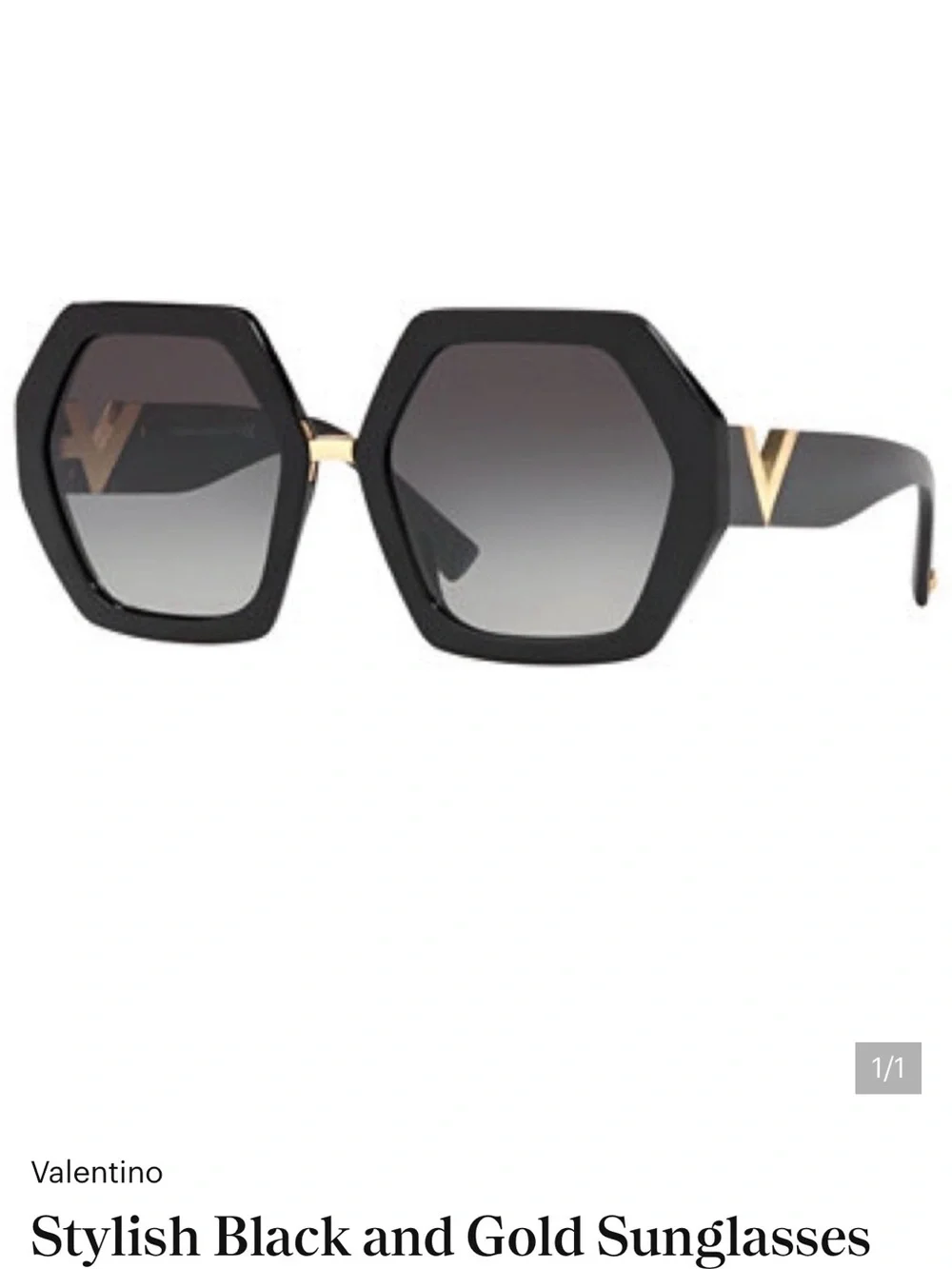 Valentino Black and Gold Hexagonal Frame Sunglasses